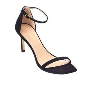 Stuart Weitzman heeled sandals 11 black leather Amelina dainty luxury new $475